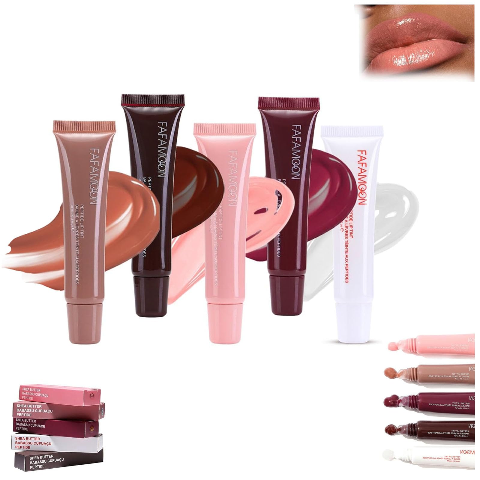 5 pcs(Page Vine & Raspberry jelly & Toast & Ribbon & Peach Pit)Rhode Peptide Lip Tint